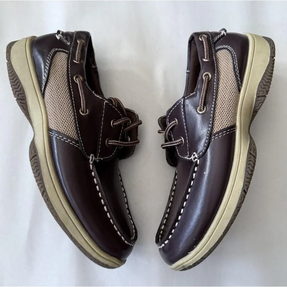 Deer Stags Jay Boat Shoes Boys kids 1.5 Brown Excellent Nautical Mesh Casual